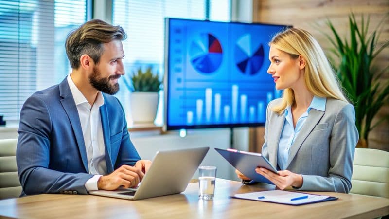 Sócios de uma empresa analisam relatórios contábeis e demonstrações de resultado em uma reunião